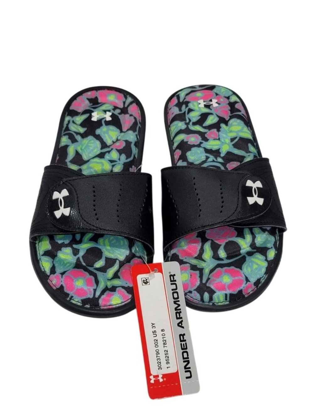 Under Armour Girls Ignite VI Graphic Floral Slides Size 3Y Black & Multicolor Co